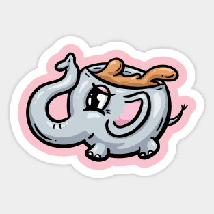 Elephant Cute Coffee Cup Cartoon Illustration Sticker